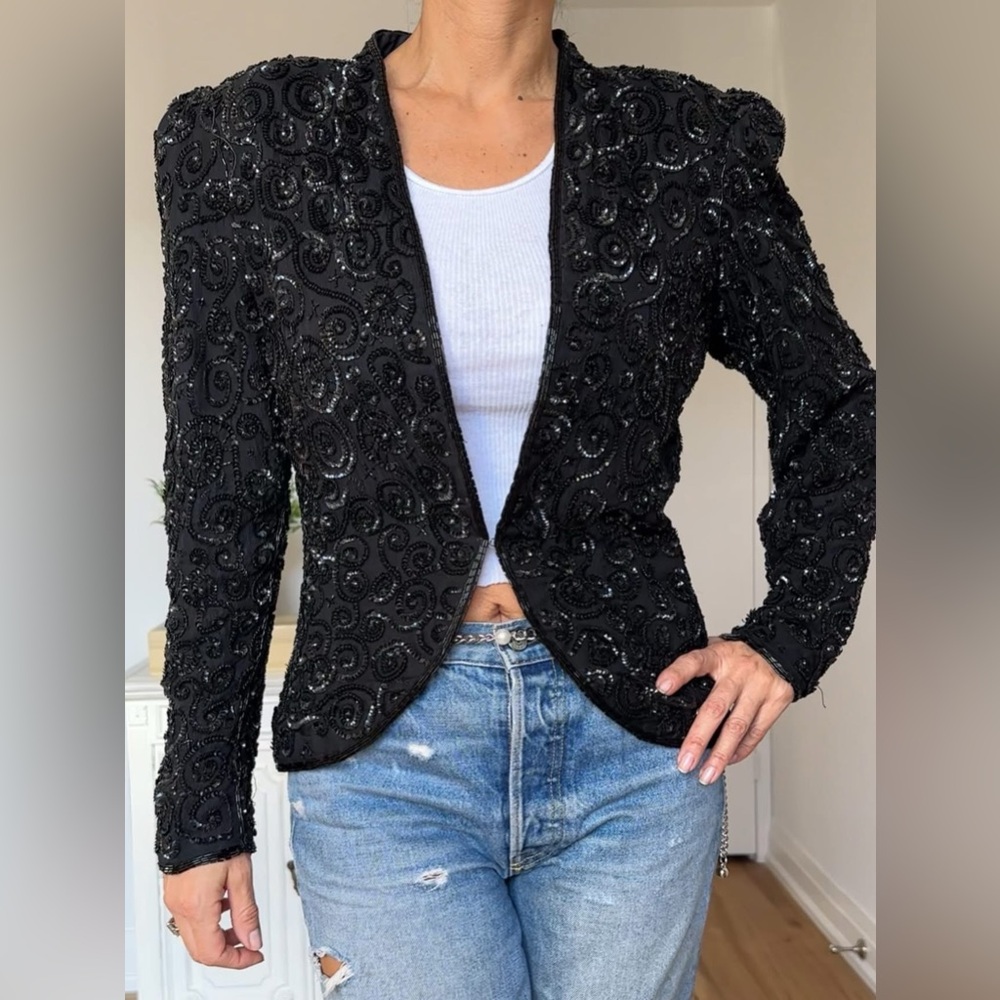 Vintage 80’s Nite Line Silk Beaded Sequin Jacket
